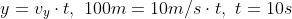 y=v_y\cdot{t},\\,\\,100m=10m/s\cdot{t},\\,\\,t=10s